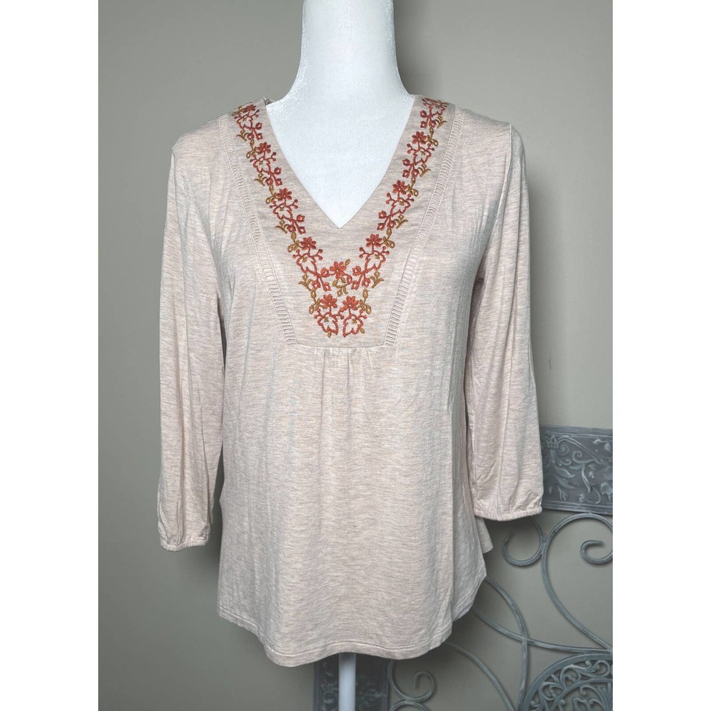 Daniel Rainn NWT Cream Beige Rust Floral Embroidery PS Small Woman’s Blouse